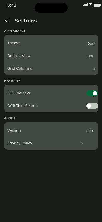 Settings dark theme